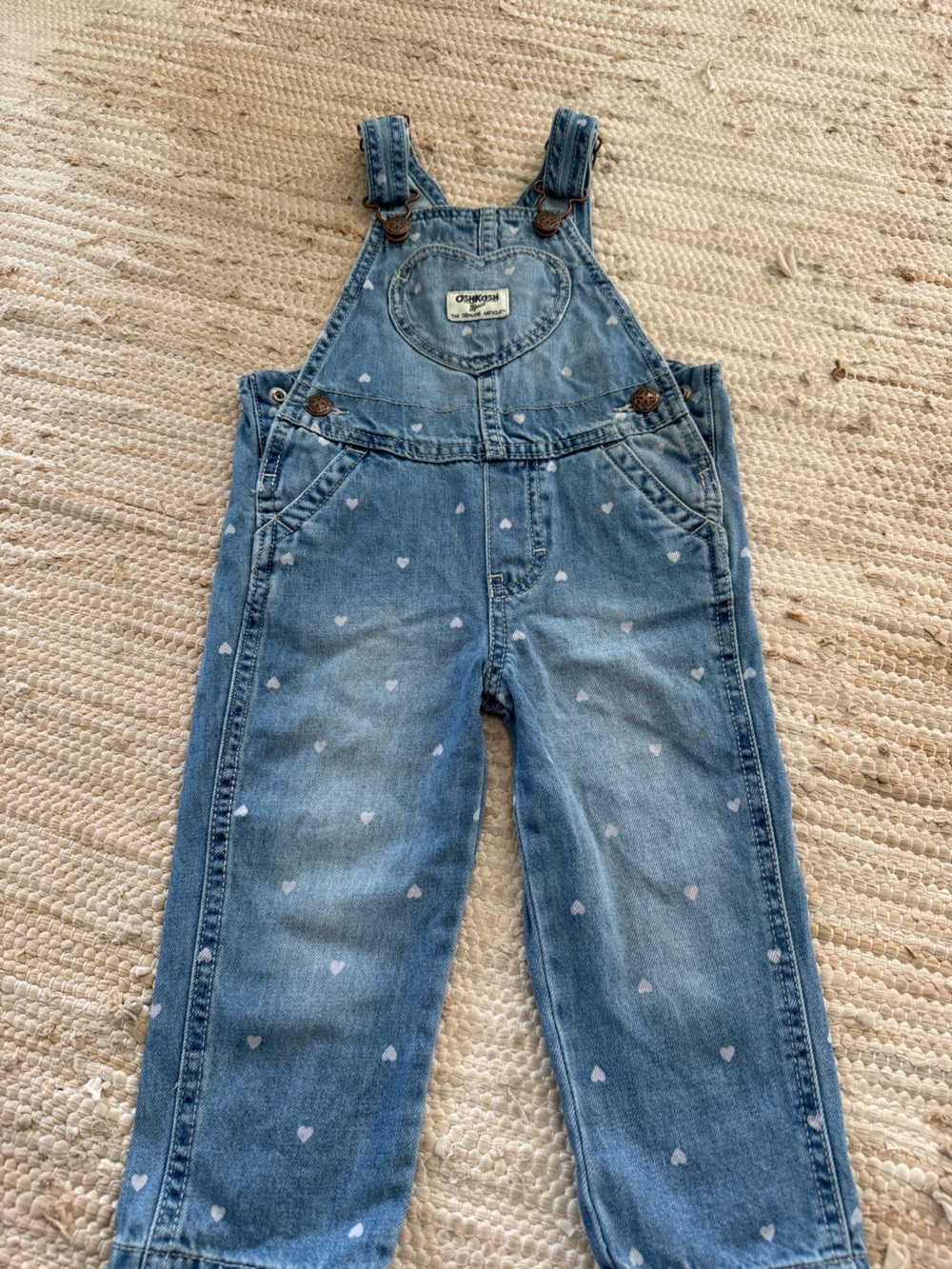 OshKosh B'gosh Blue Denim Heart Print Overalls
